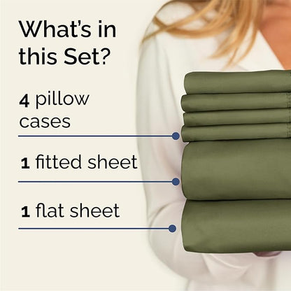 Queen 6 Piece Sheet Set - Comfy Breathable & Cooling - Ultra-Soft Hotel Luxury Bedding Set w/ 8-16 Inch Deep Pockets - 1 Flat & 1 Fitted Sheet & 4 Pillowcases - Wrinkle Free & Easy Care - Sage Green