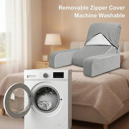Reading Pillow for Sitting in Bed Adult, Back Support Pillow for Bed Sitting Up, Husband Pillow with Arms, Bed Pillow with Pocket for Reading/Gaming/Resting/Watching TV