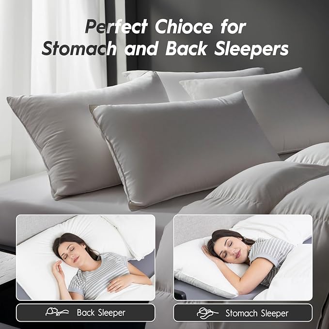 Globon Ultra Soft Down Pillow Standard Size, All Down Filled Bed Pillow for Sleeping, 100% Cotton Shell 500 Thread Count 700 Fill Power, Soft Hotel Collection Down Feather Pillow 20" x 26" 1 Pack
