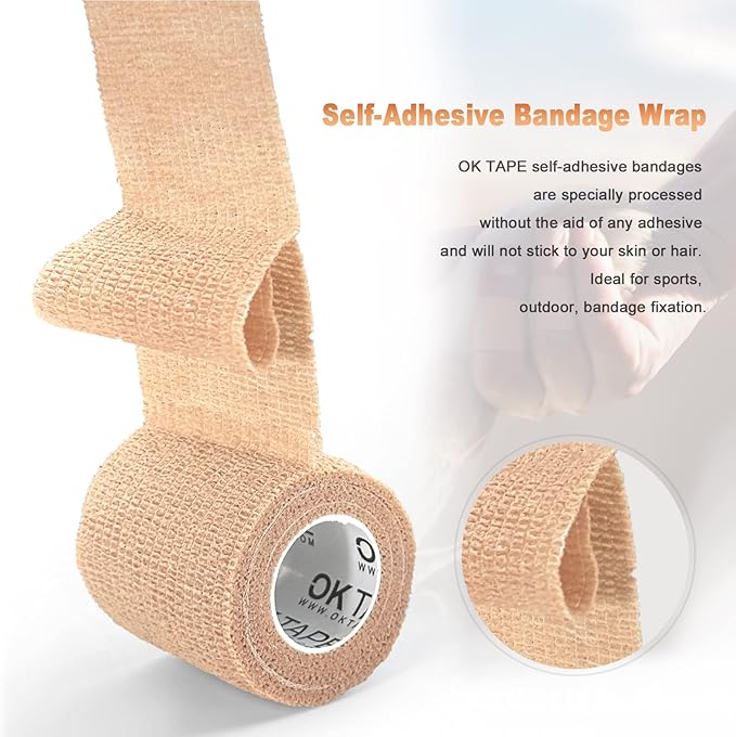 OK TAPE Self Adherent Cohesive Bandages Wrap - 12Packs, 2" x 5 Yards, Non-Woven Self Adhesive Bandage Wrap for Thumb, Finger, Wrist, Ankle, Vet Wrap Bandages Tape (Light Purple)