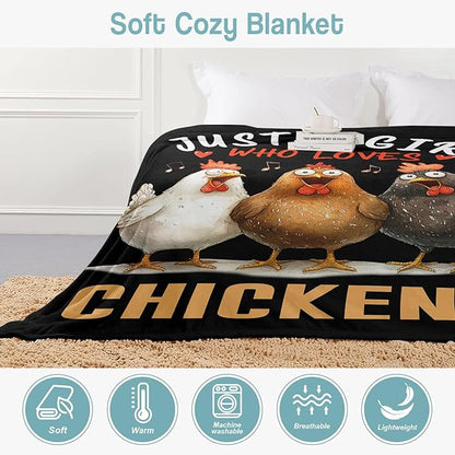 Chicken Lover Blanket, Just A Girl Who Loves Chickens Blanket, Soft Warm Cozy Fleece Throw, Gifts for Girls Women Kids, 40"x50", Black