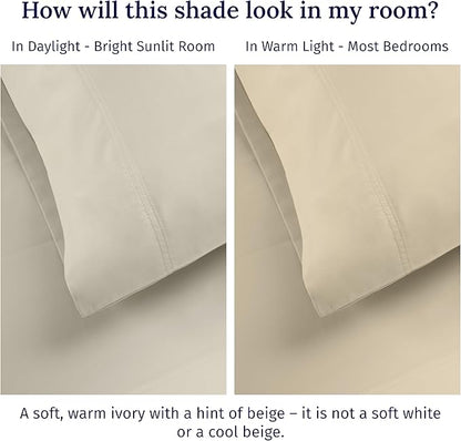 California Design Den Luxury Twin Sheet Set - 100% Cotton, 600 Thread Count Deep Pocket Twin Sheets, Soft Hotel-Quality Bedding with Sateen Weave - Ivory (Warm Cream)