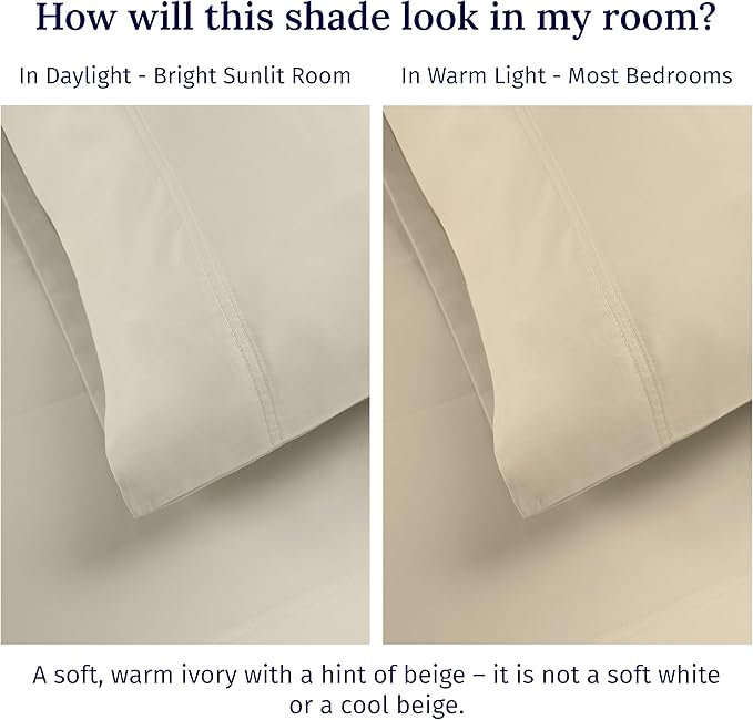 California Design Den Split King Sheet Set - 100% Cotton, 600 Thread Count Sateen, Breathable Luxury King Size Sheets for Adjustable Bed, Luxury Soft Hotel Quality Sheets - Ivory (Warm Cream)