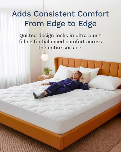 ViscoSoft Copper Pillow Top Twin Mattress Pad - Soft Overstuffed Premium Cloud-Like Support - Quilted Fiberfilled Mattress Topper with Deep 18" Pocket for Secured Fit