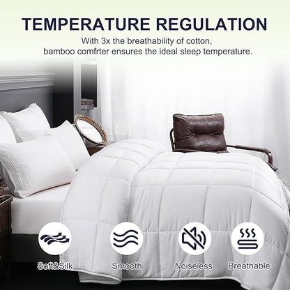 YOUR MOON Luxurious All Season Wool Comforter Queen Size 100% Natural Australian Wool Duvet, Hypoallergenic Premium Filled Comforter, Noiseless Jacquard Rayon Derived from Bamboo Shell(White)