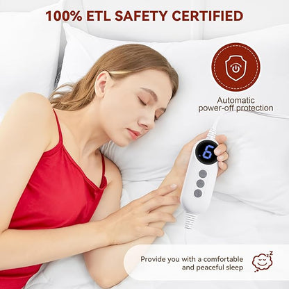 MASVIS Heated Mattress Pad King Size with Dual Control - Electric Mattress Pad Cover with 9 Heating Settings & Auto Off 2/4/6/10 Hrs, Deep Pocket Bed Warmer Protector for Winter, ETL Certified,White