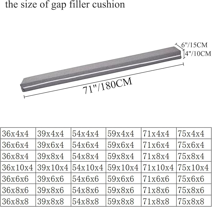 SAMTY Bed Gap Filler for headboard Space Gap Filler Bolster Pillow Stopper for Sofa Crack Filler Between Headboard and Mattress Cal King Size 71x6x4 Inch