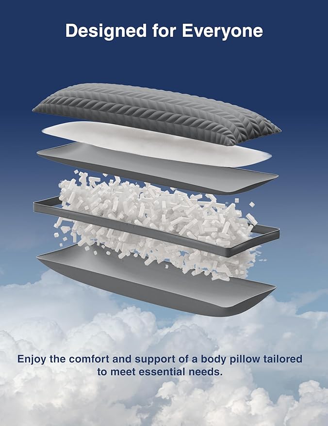 ZonLi Adjustable Memory Foam Body Pillow for Adults, Firm Support Long Pillow for Side Sleepers, Elegant Quilted 20x54 inch, Grey