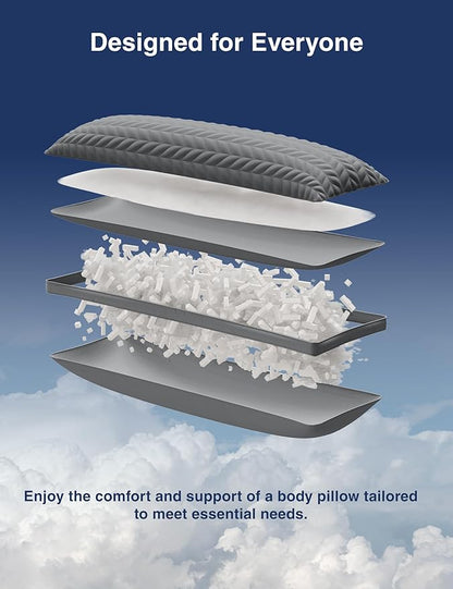 ZonLi Adjustable Memory Foam Body Pillow for Adults, Firm Support Long Pillow for Side Sleepers, Elegant Quilted 20x54 inch, Grey
