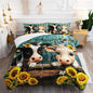 Cute Cow Print Comforter Set Twin Size Sunflower Highland Cow Bedding Set Farm Animals Cow on Fence Quilt Bed Set with 1 Comforter and 2 Pillowcases for Kids Boys Girls Room Decor, D-cow2