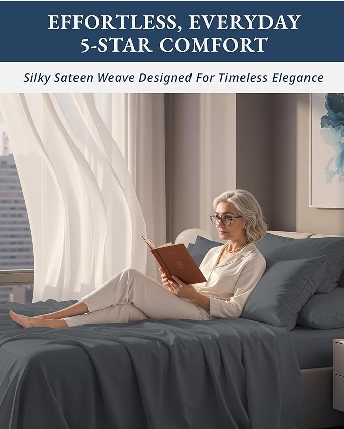 100% Egyptian Cotton King Bed Sheets – Silky Sateen Weave for All Season Comfort, 15" Deep Pocket King Sheets Set, OEKO-TEX Certified, Fade Resistant, Durable Hotel Comfort at Home -Swiss Dot Charcoal