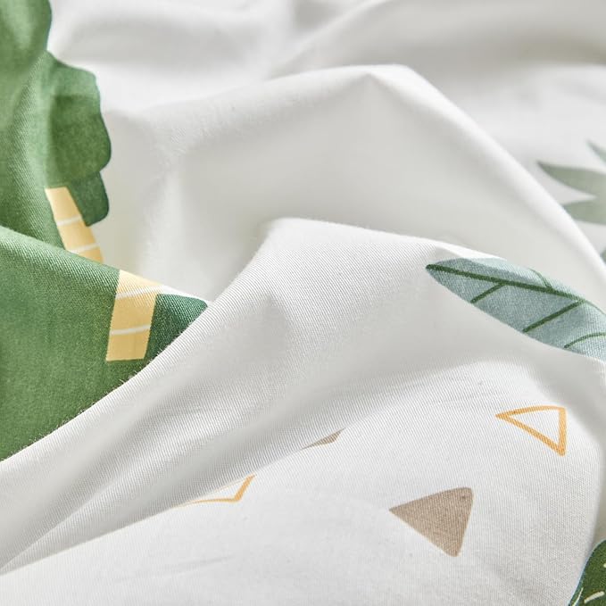 Joyreap Bed in a Bag Cotton, Dinosaur Theme Fresh Green, Queen Size 7-Piece Cotton Bedding Comforter Set for Kids Boys n Girls- 1 Comforter, 2 Pillow Shams, 1 Flat Sheet, 1 Fitted Sheet, 2 Pillowcases