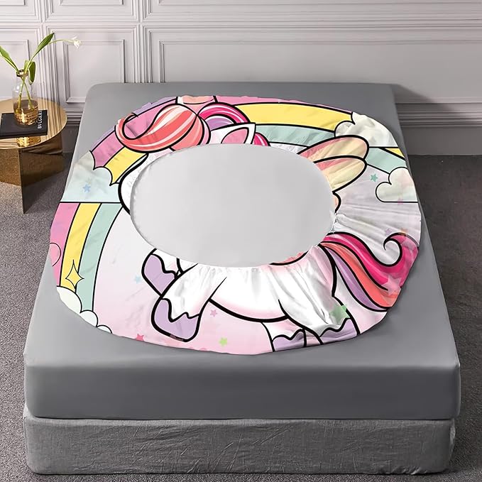 Pink Unicorn Sheet Set: Rainbow Unicorn Bedding Twin Size for Kids Girls Teens Bedroom Bed - 1 Flat Sheet, 1 Fitted Sheet, 1 Pillowcase