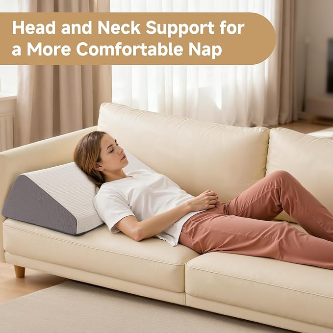 Knee Wedge Pillow for After Surgery, Leg Elevation Pillow for Knees Ankles Hip Back Pain Relief, 8" Triangle Leg Pillow for Swelling Blood Circulation, Knee Pillow for Sleeping, Washable Cover, Grey