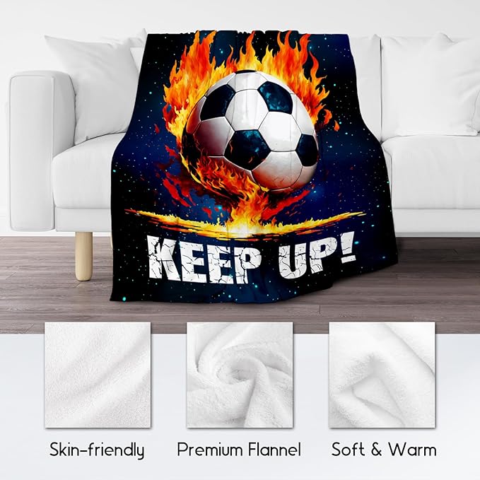 Soccer Blanket Gifts for Kids - Soccer Gift for Boys 8-12, Sports Throw Blankets for Team Player Adults Men - Soft Plush Girls Throws for Bed Living Room (Blue, 60x80 Inch)
