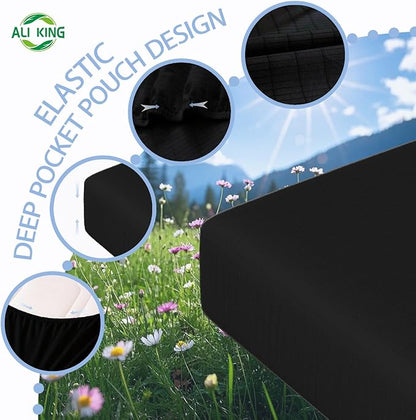 Ali King Grounding Sheets - Twin XL Size, Soft Cotton with Silver Fiber, 15'' Deep Pocket Earth Grounding Fitted Bed Sheets for Improved Sleep (Black, Twin XL 39''*80''*15'')
