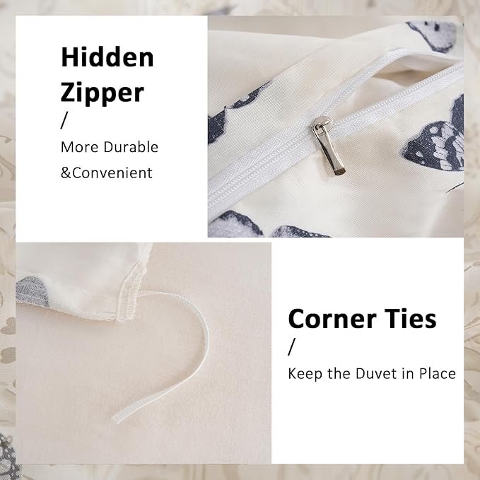 Butterfly Duvet Cover Set Queen Size 100% Cotton Duvet Cover 3 Pcs Cute Butterfly Printed Comforter Cover with Zipper Closure Soft and Lightweight Cotton Duvet Cover