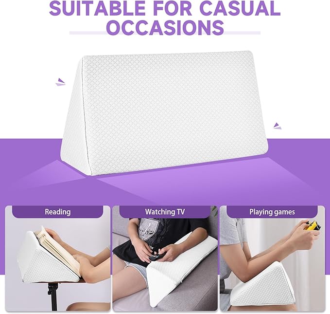 Small Wedge Pillow, Small Wedge Pillow for Sleeping, Foam Wedge for Yoga, Laptop, Memory Foam Positioning, Foam Pillow for Chair, Provide Support and Relieve Fatigue(White-17.7")
