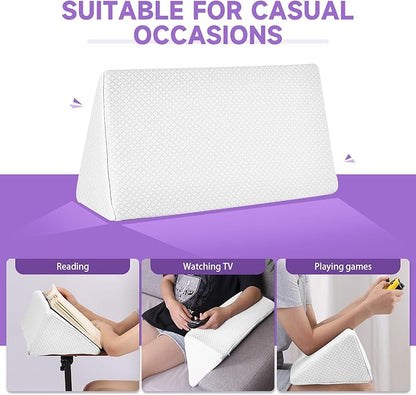 Small Wedge Pillow, Small Wedge Pillow for Sleeping, Foam Wedge for Yoga, Laptop, Memory Foam Positioning, Foam Pillow for Chair, Provide Support and Relieve Fatigue(White-17.7")