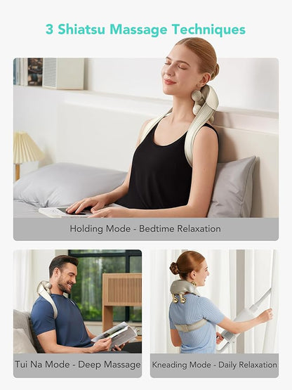 SKG Neck Massager for Pain Relief Deep Tissue Shiatsu Neck and Shoulder Cordless Neck Massager with Heat Christmas Gifts for Men and Women Dad Mom Grandpa H7 Ultra Beige