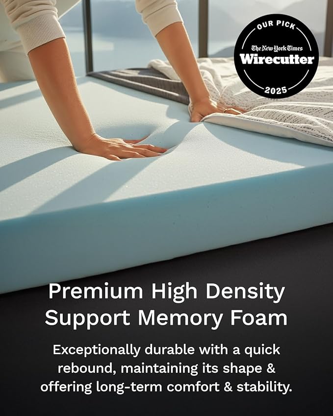 ViscoSoft 4 Inch Memory Foam Mattress Topper Twin - Select High Density Ventilated Mattress Pad - Removable Bamboo-Rayon Cover