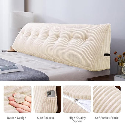 SLIGUY Large Headboard Pillow, Headboard Wedge Pillow Bed Rest Reading Pillow Bolster Triangular for Sitting in Bed-Backrest Positioning Support Long Pillow for Daybed (Full: 54x8x20 Inches,Beige)
