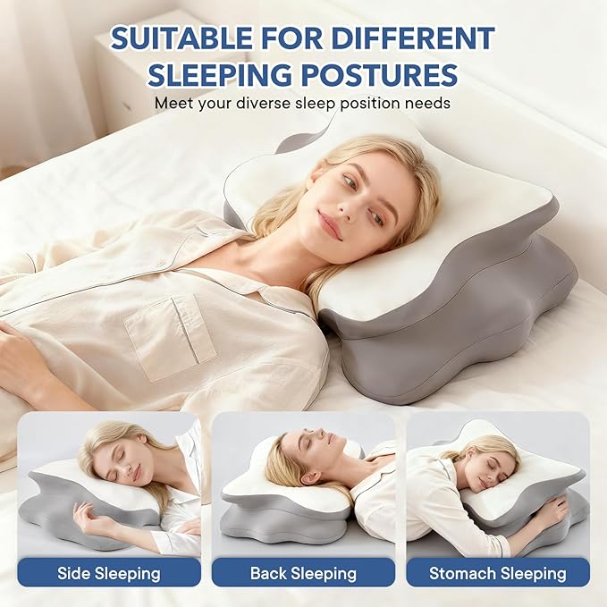 Cervical Pillow for Neck and Shoulder,Contour Memory Foam Pillow,Ergonomic Neck Support Pillow for Side Stomach Back Sleepers with Skin-Friendly Pillowcase