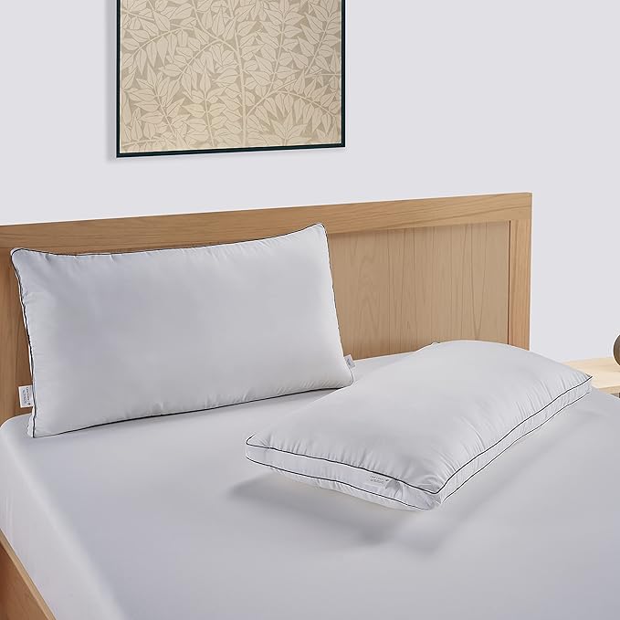LANE LINEN Bed Pillows Queen Size Set of 2 - Medium Soft Support Gusseted Queen Pillows, Down Alternative Sleeping Pillow for Side Sleepers, Machine Washable, Comfortable for Restful Sleep - White