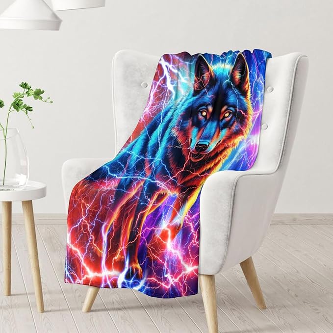Boys Blanket Gifts Wolf Blankets for Adults, Men - 60" x 80" Soft Warm Fuzzy Animals Flannel Throws Stuff for Couch, Sofa & Bed