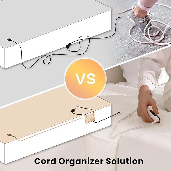 Electric Heated Mattress Pad King Size Dual Control Bed Warmer, Deep Pocket, Side Storage Pouch for Controller, Machine Washable, Waffle Jacquard, 78"x80", White