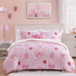 Twin Comforter Set for Girls-3 Pieces Pink Bow Twin Bedding Sets for Kids,1 Comforter,1 Sham and 1 Decor Pillow