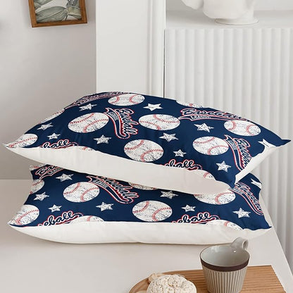 QOOMO 3D Baseballs Comforter Twin Size,Blue Baseball Kids Bedding Set,3Pcs Bedding Set Printed Comforter with 2 Pillowcases,Down Alternative,Soft and Lightweight,for All Seasons