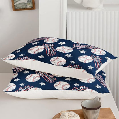 QOOMO 3D Baseballs Comforter Full Size,Blue Baseball Kids Bedding Set,3Pcs Bedding Set Printed Comforter with 2 Pillowcases,Down Alternative,Soft and Lightweight,for All Seasons