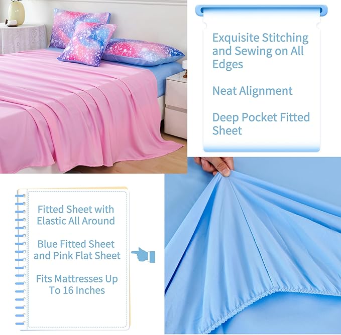 RYNGHIPY 6Pcs Girls Bedding Set Queen Size Colorful Rainbow Comforter Set for Kids Teens Girls Glitter Bedding Set Lightweight Fluffy