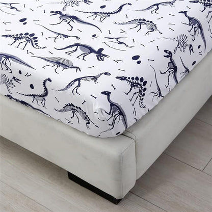 URBONUR 4-Piece Toddler Bedding Set - Ultra Soft Cartoon Jurassic Dinosaur Print Boys Toddler Comforter Set - Include Comforter, Flat Sheet, Fitted Sheet and Reversible Pillowcase, Navy Dinosaur