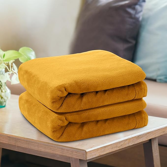 IR Imperial Rooms Fleece Blanket 12 Pack Twin Size 60 x 80 Inches - Super Soft Fluffy Throw Blanket for Sofa and Bed - Warm and Cozy Lightweight 400 GSM Microfiber Bed Throws Blankets (Twin, Ochre)
