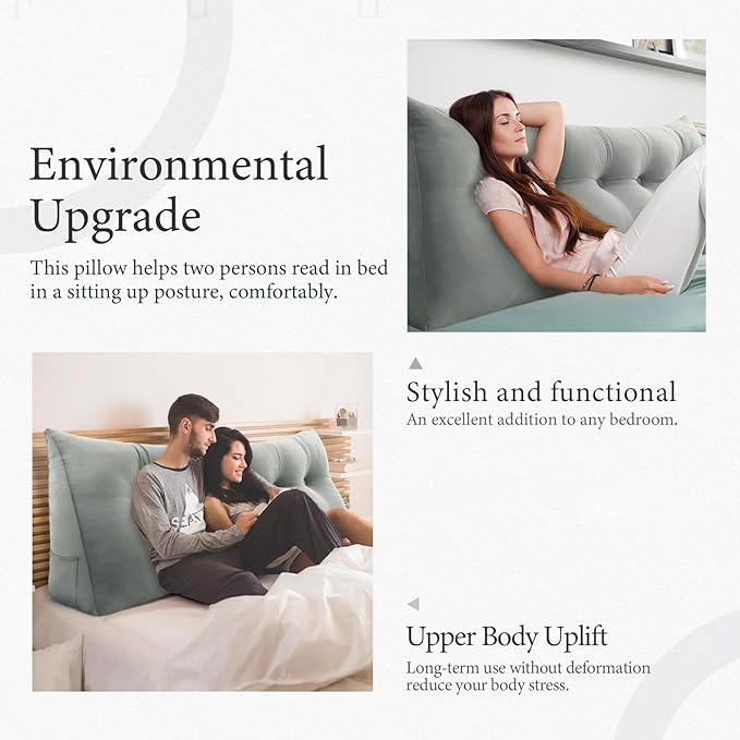 Headboard Pillow - 3 in 1 Large Bed Pillow as Wedge Reading Pillow, Large Couch Daybed Pillow or Positioning Support Backrest Back Cushion for Sitting in Bed Velvet Full Gray