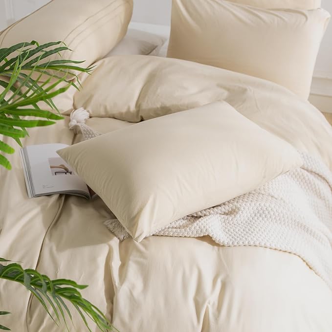 NEXHOME PRO Cotton Duvet Cover Oversized Queen 92"x98" Linen Look Textured Organic Natural 100% Washed Cotton Duvet Cover 3 Pieces Bedding Set Zipper Closure, Breathable (No Comforter)