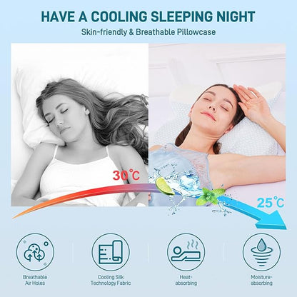 Cervical Neck Pillow for Sleeping, Butterfly Memory Foam Pillow for Neck Pain Relief, Cooling BASF Foam for Side Back & Stomach Sleepers, CertiPUR-US & Oeko-TEX Certified, Standard Size