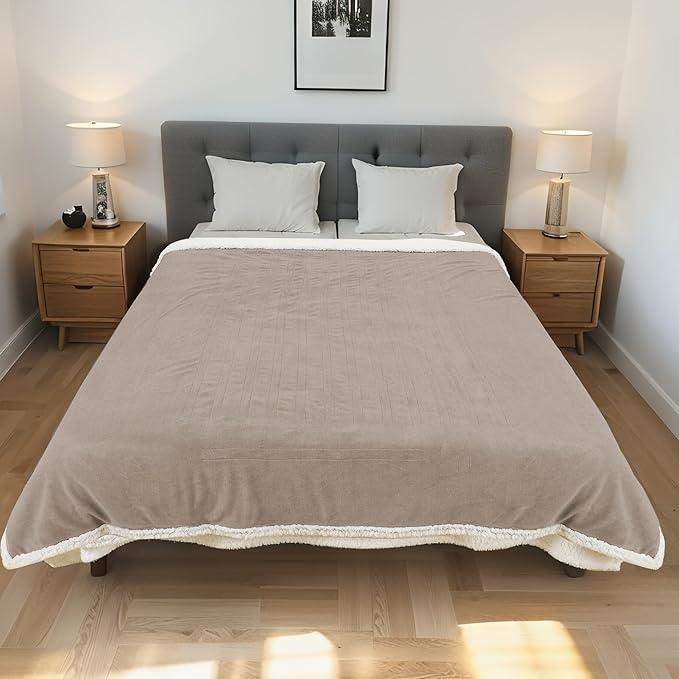 Electric Heated Blanket Full Size 72"x84" - Dual-Sided with Microplush & Sherpa Fabric, 4 Heat Settings & 10 Hours Auto Off, Machine Washable - Light Brown