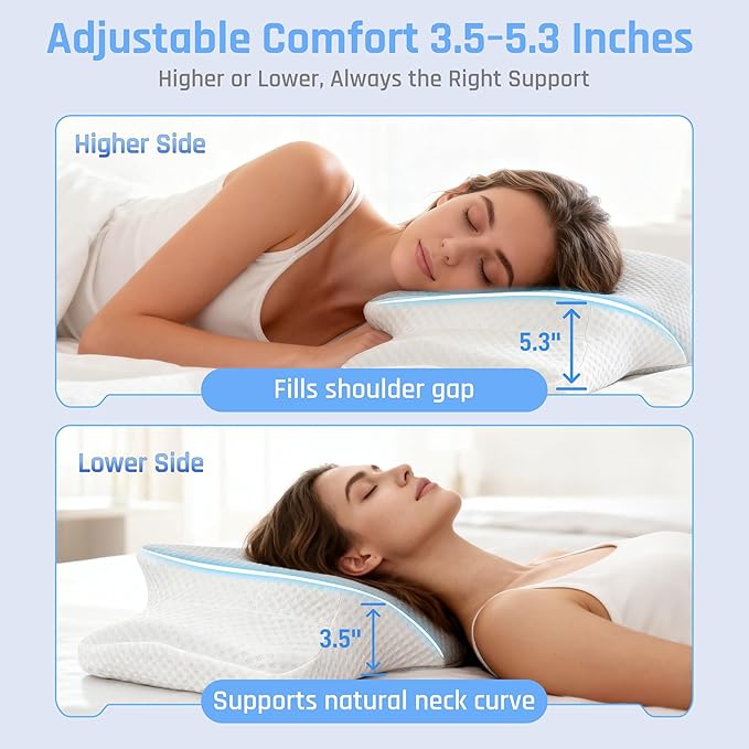 RestAssured Cervical Neck Pillow - Ergonomic Memory Foam Bed Pillows for Sleeping, Neck Pillows for Pain Relief, Back and Side Sleeper Pillow