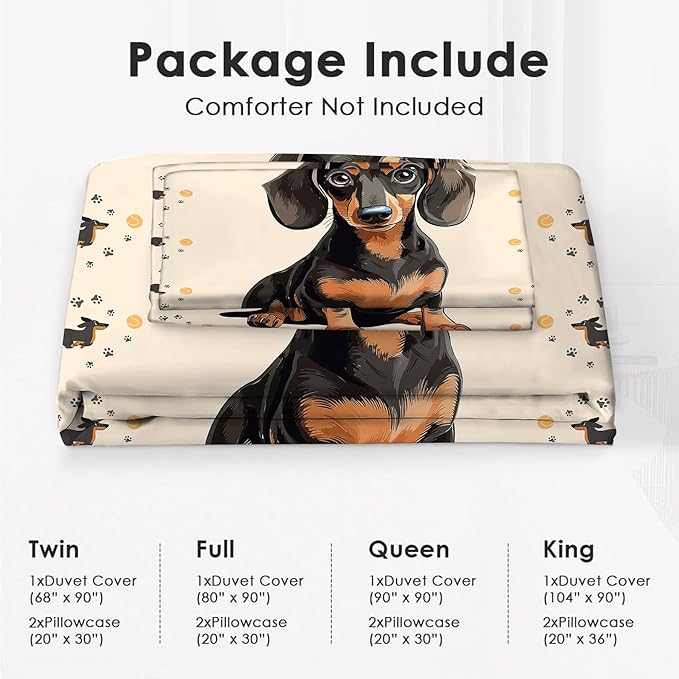Dachshund Bedding Set Puppy Daschund Animal Theme Comforter Set Covers for Kids Girls Women Wiener Dog Duvet Cover Bedroom Decor Soft King Size Quilt Cover with 2 Pillowcases