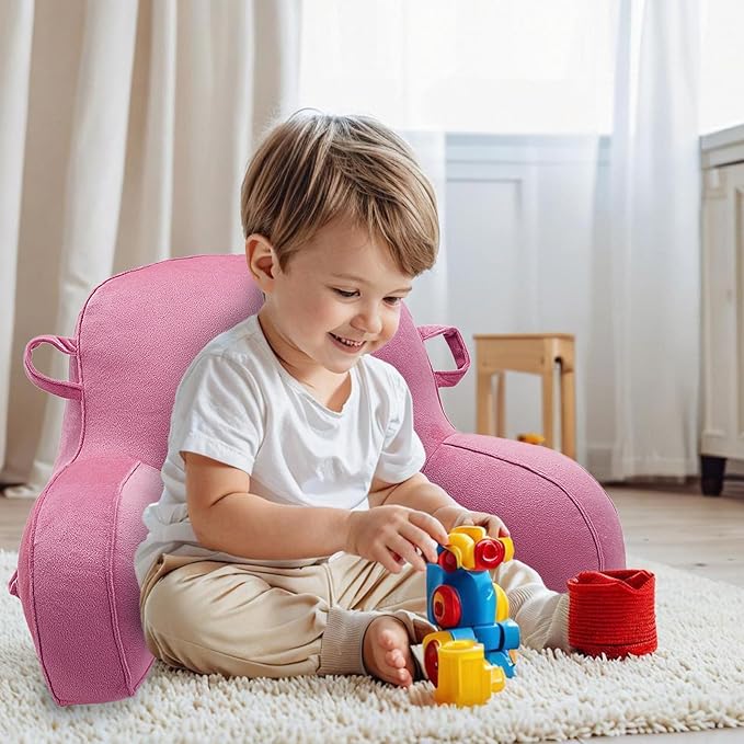 LiveGo Reading Pillow for Kids, Velvet Back Support Cushion for Sitting Up in Bed Adults, Kids Cuddle Cushion with Arms & Backrest Support Pillow for Teen Boys Girls Reading Bed Rest