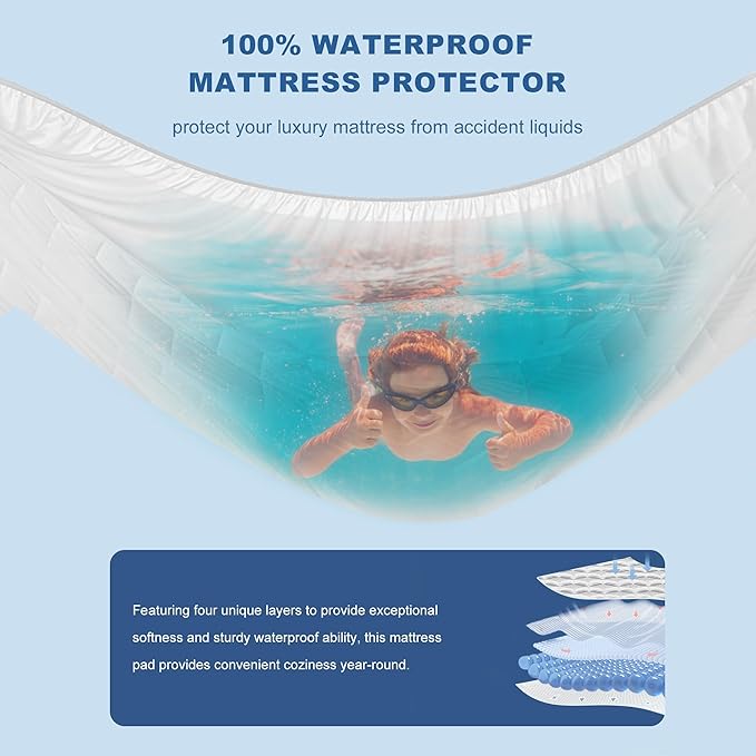 GRT Waterproof Mattress Protector Twin XL, Rayon Bamboo Mattress Protector Cooling Breathable, 3D Air Fabric Soft Mattress Cover with 6-26 inches Deep Pocket, Mattress Pad Machine Washable