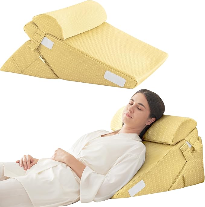 Bedluxe Adjustable 4pcs Bed Wedge Pillow Set, Memory Foam Wedge Pillows Post Surgery for Back, Neck, Leg Pain Relief, Pillow Wedge for Sleeping, Sitting up in Bed, Acid Reflux and GERD, Black