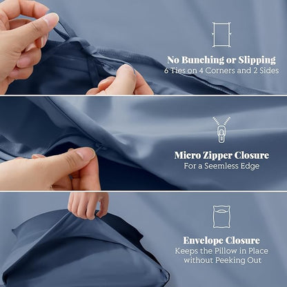 Tencel Duvet Cover Set, Full/Queen Size Cooling Duvet Cover for Hot Sleepers, 100% Eucalyptus Lyocell, 3 Pieces, 1 Zipper Closure Duvet Cover (90" x 90") and 2 Pillowcases (20" x 30") - Navy