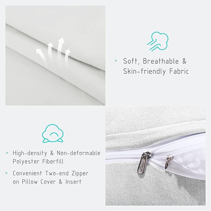 Johnear Triangular Headboard Pillow Daybed Wedge Pillow Cotton Linen Large Bolster Reading Back Rest Pillow for Sofa Bed Support Bolster Upholstered Backrest Positioning Lumbar Cushion （Ivory, Small）