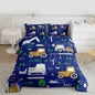 Feelyou Construction Comforter Set All Season Equipment Trucks Bedding Set with 1 Pillow Cases Excavator Tractor Kids Twin Bedclothes Construction Vehicles Bedroom Decor Blue Yellow Duvet Quilt