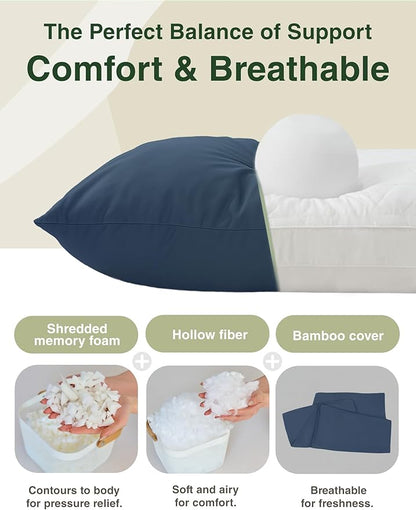 ZonLi Memory Foam Body Pillow for Adults Set, with Removable 20x54 Long Bed Pillow Bamboo Pillowcase, Firm Adjustable Body Pillow for Side Sleepers, Men & Dorm Rooms (Navy Blue)