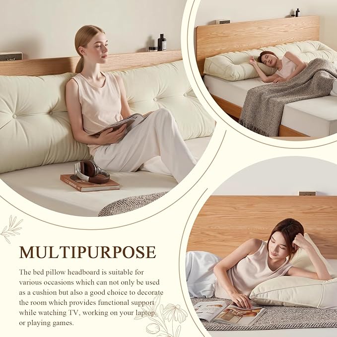 Headboard Pillow King, Large Triangular Wedge Headboard Pillow for Reading and Resting, Backrest Positioning Support Pillow with Removable Cover (Beige)